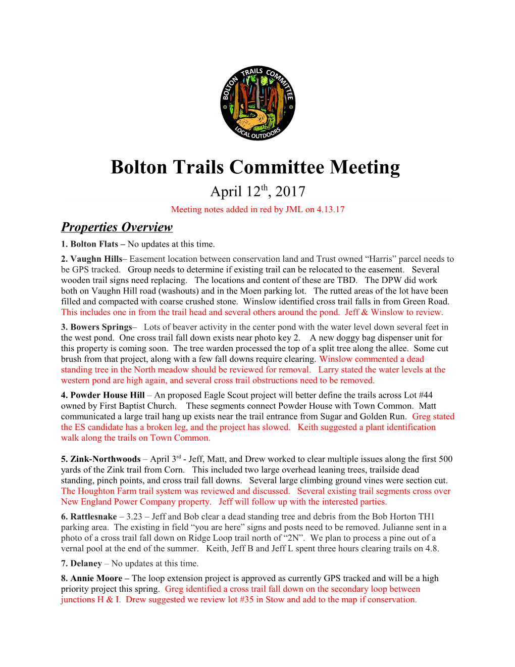 Bolton Trails Committee Meeting