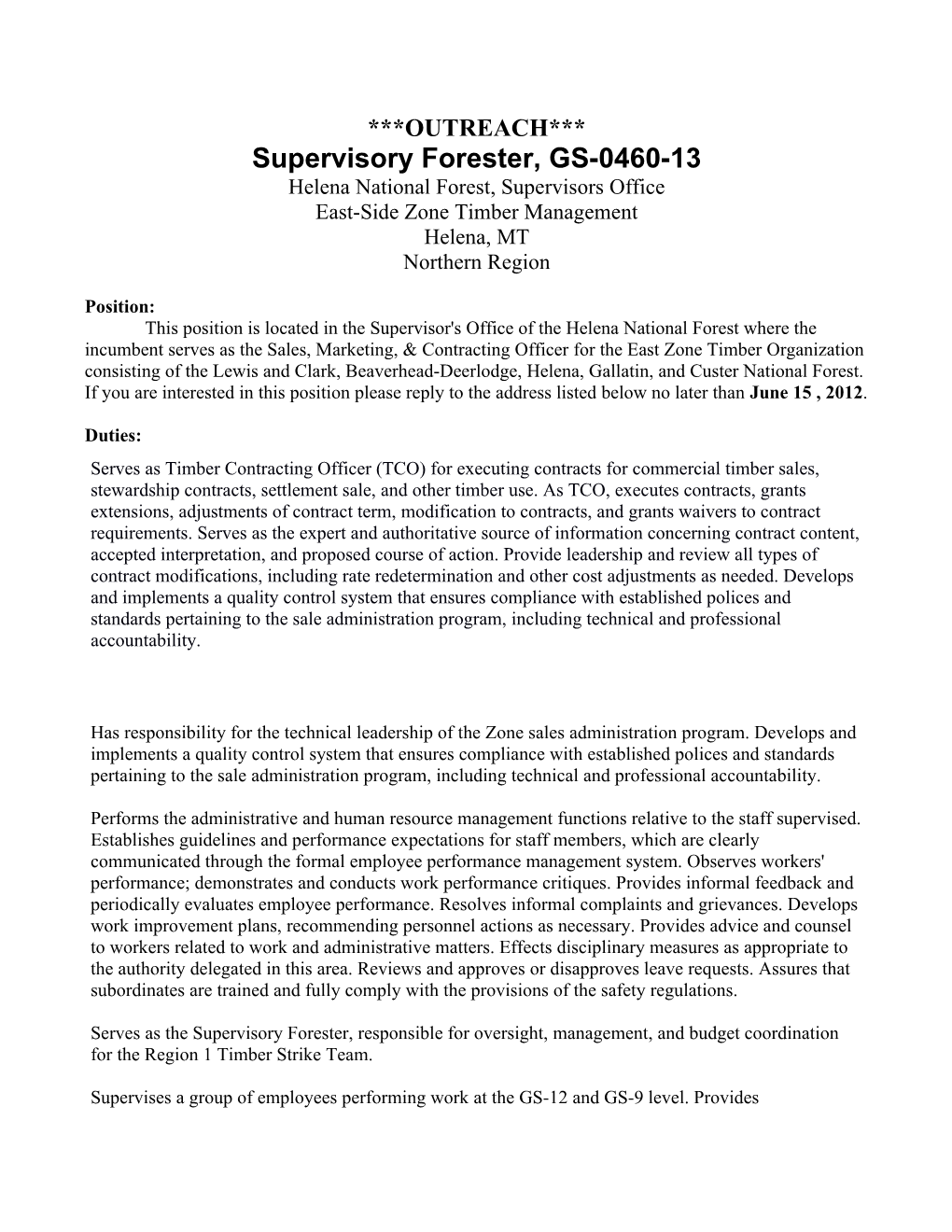 Supervisory Forester, GS-0460-13