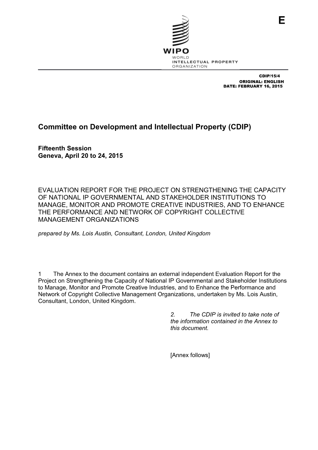 Committee on Development and Intellectual Property (CDIP) s7