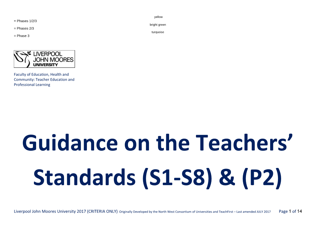 Guidance on the Teachers Standards (S1-S8) & (P2)