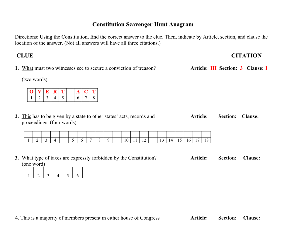 Constitution Scavenger Hunt Anagram