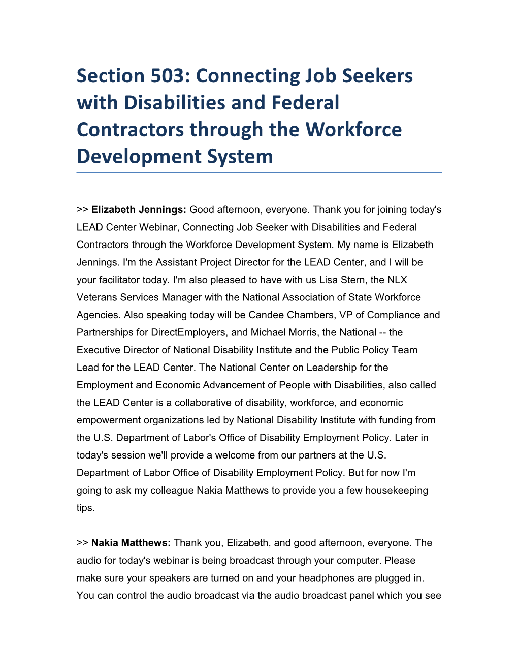 Section 503: Connecting Job Seekers with Disabilities and Federal Contractors Through The