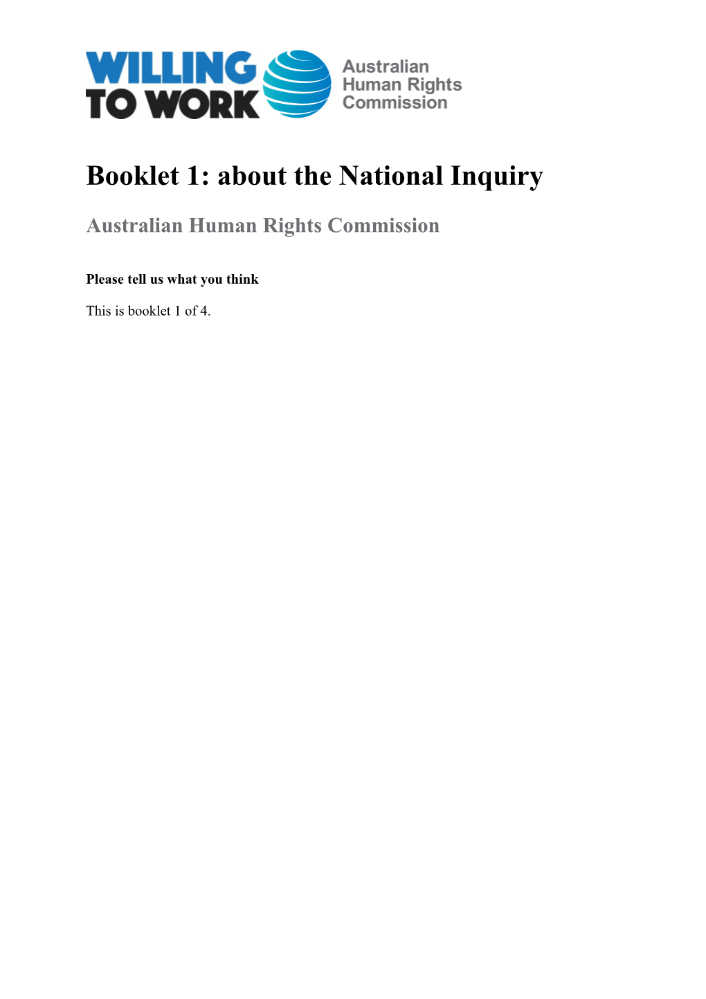 Booklet 1: About the National Inquiry