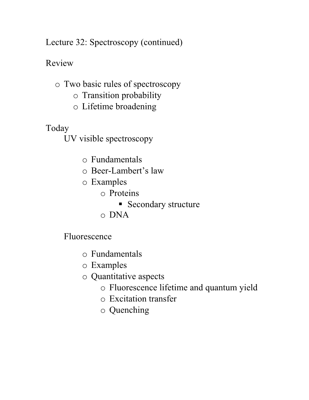 Lecture 32: Spectroscopy (Continued)