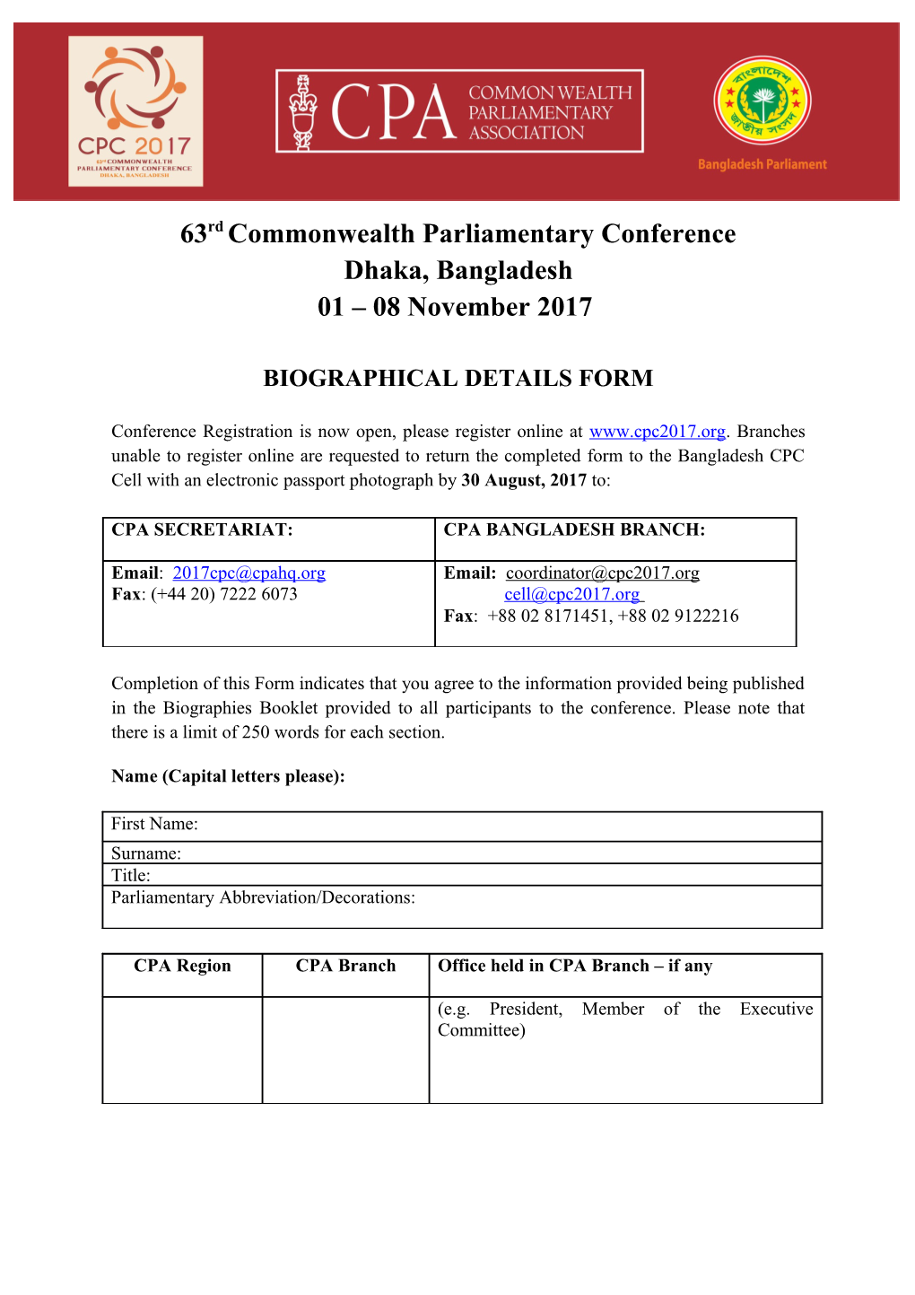 63Rd Commonwealth Parliamentary Conference