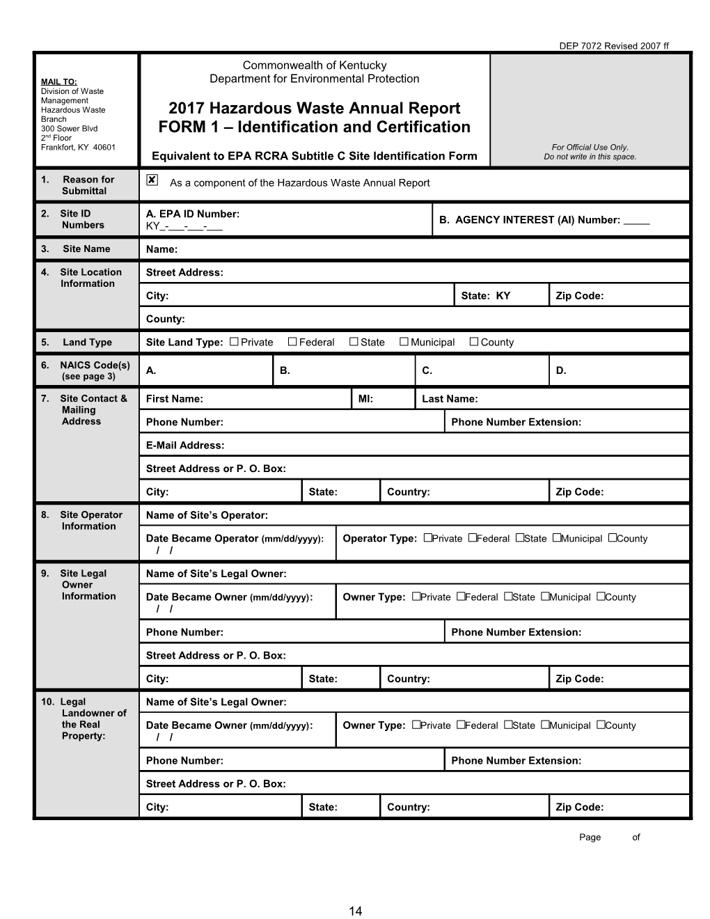 Notification of Hazardous Waste Activity