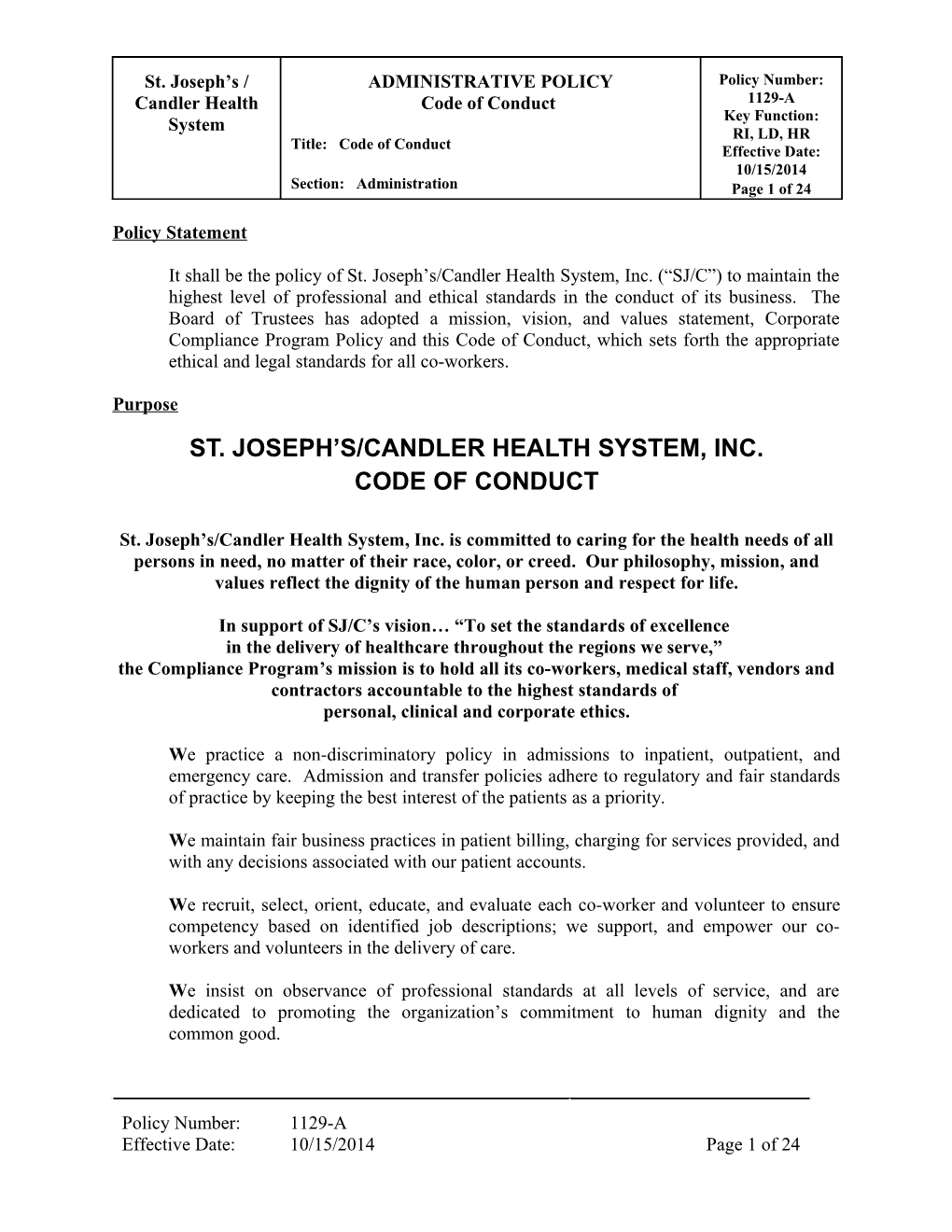 St. Joseph S/Candler Health System, Inc