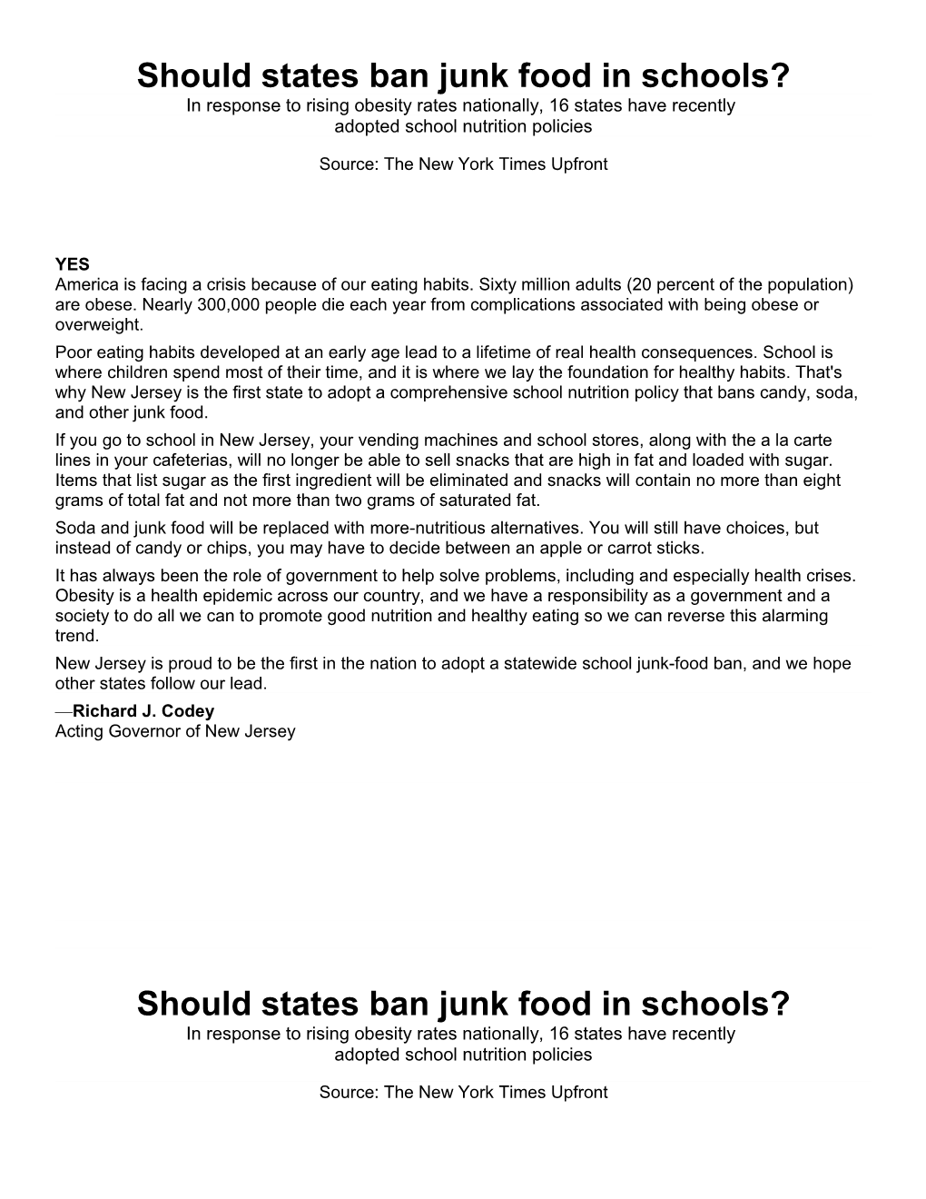 Should States Ban Junk Food in Schools?