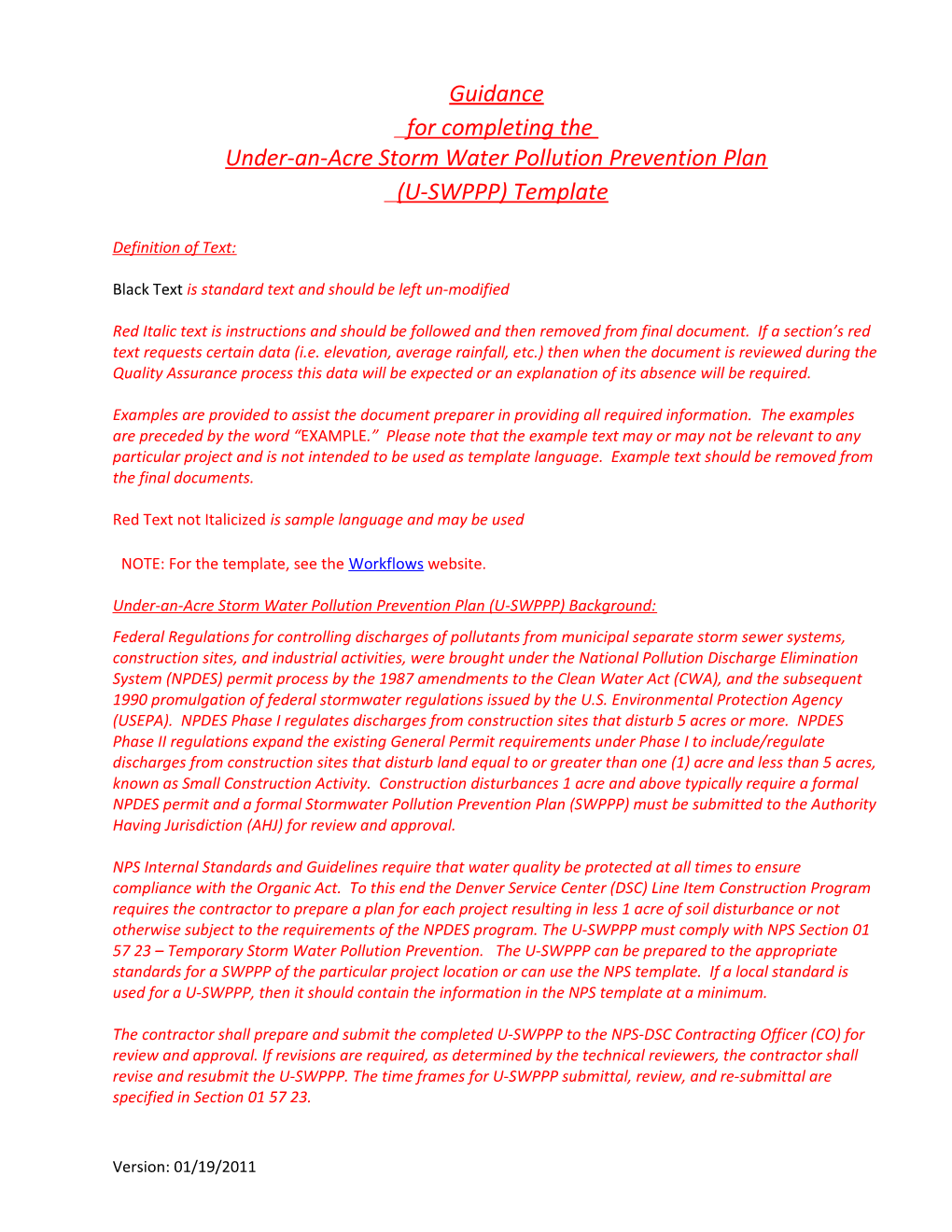 Under-An-Acre Storm Water Pollution Prevention Plan (U-SWPPP) Guideline