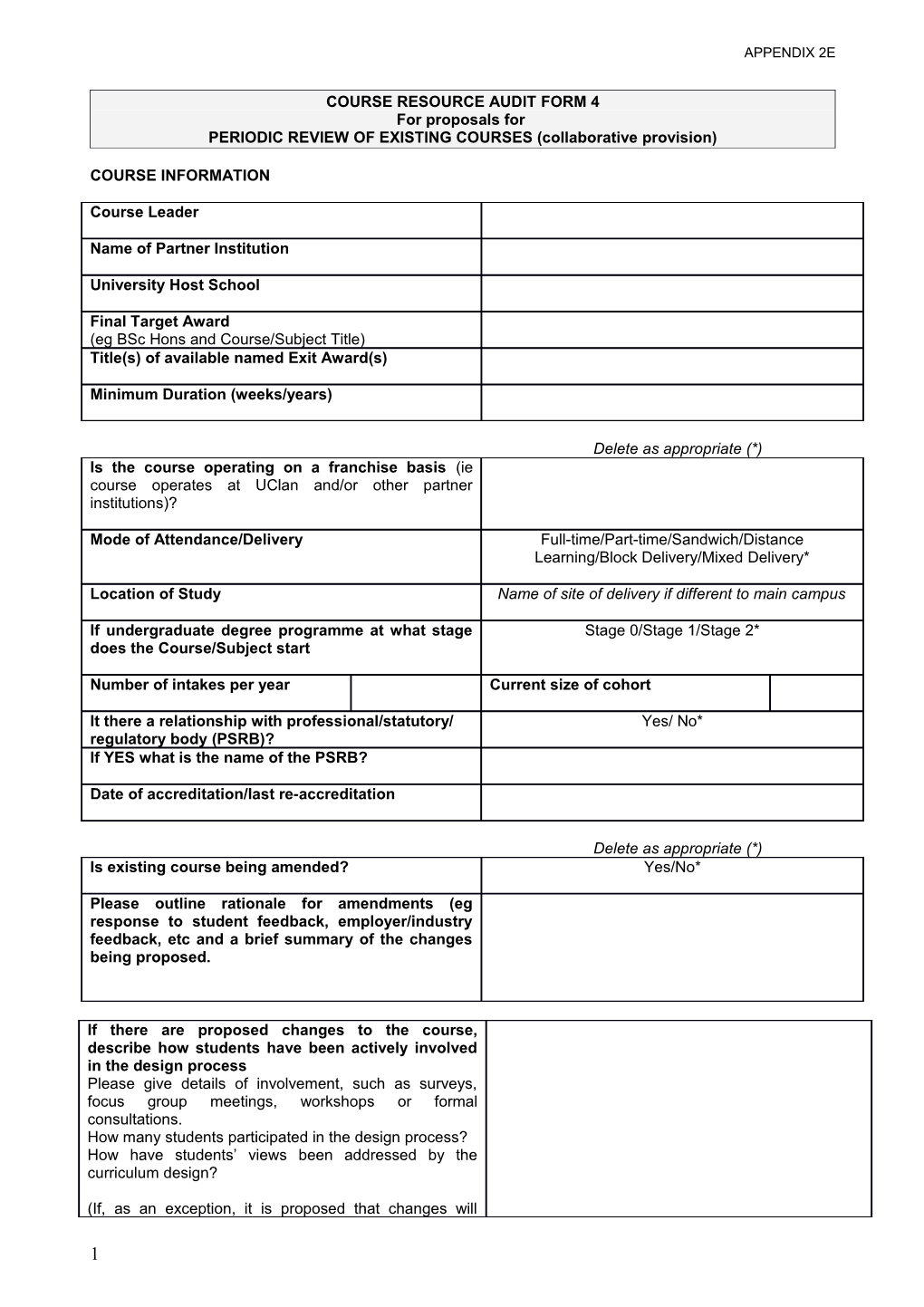 Course Resources Audit Form - Off Campus (UK and Overseas) Periodic Review