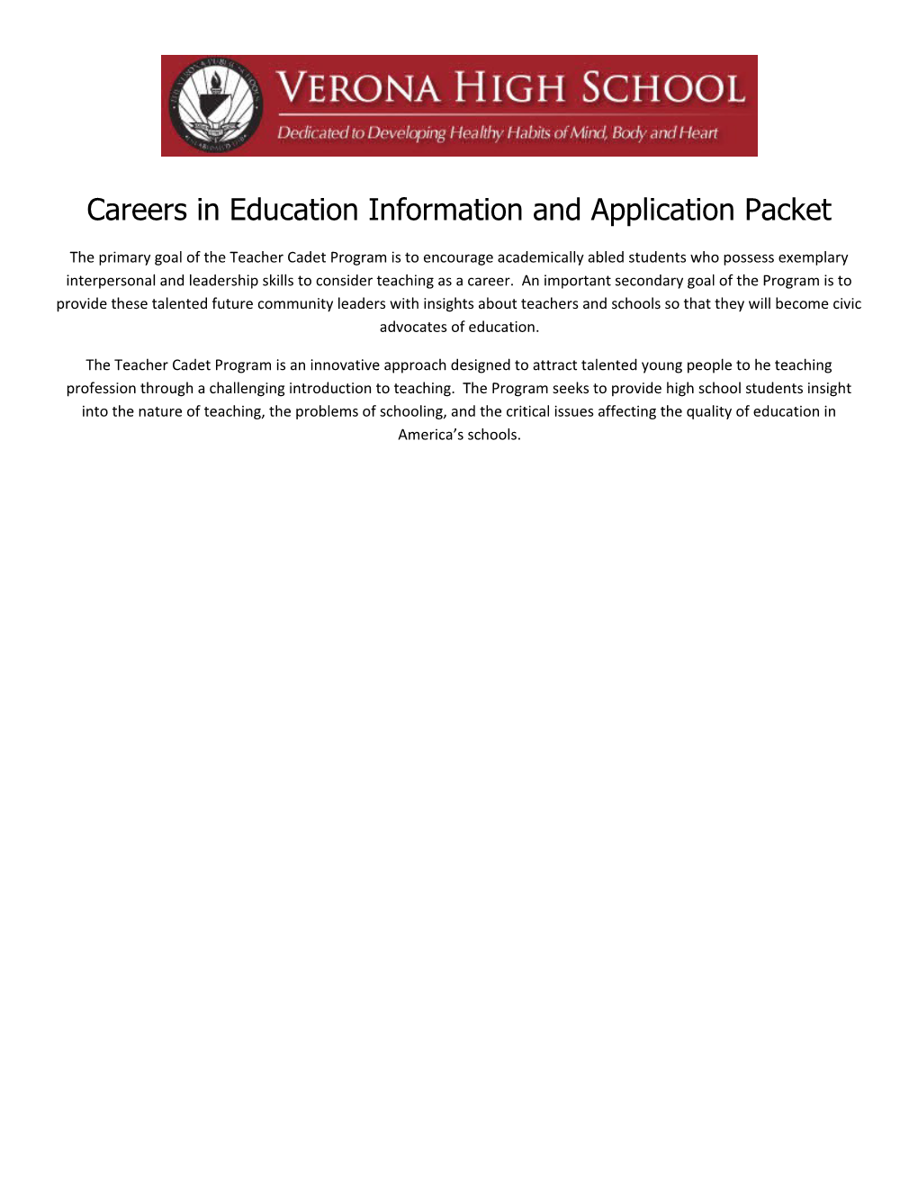 Careers in Education Information and Application Packet