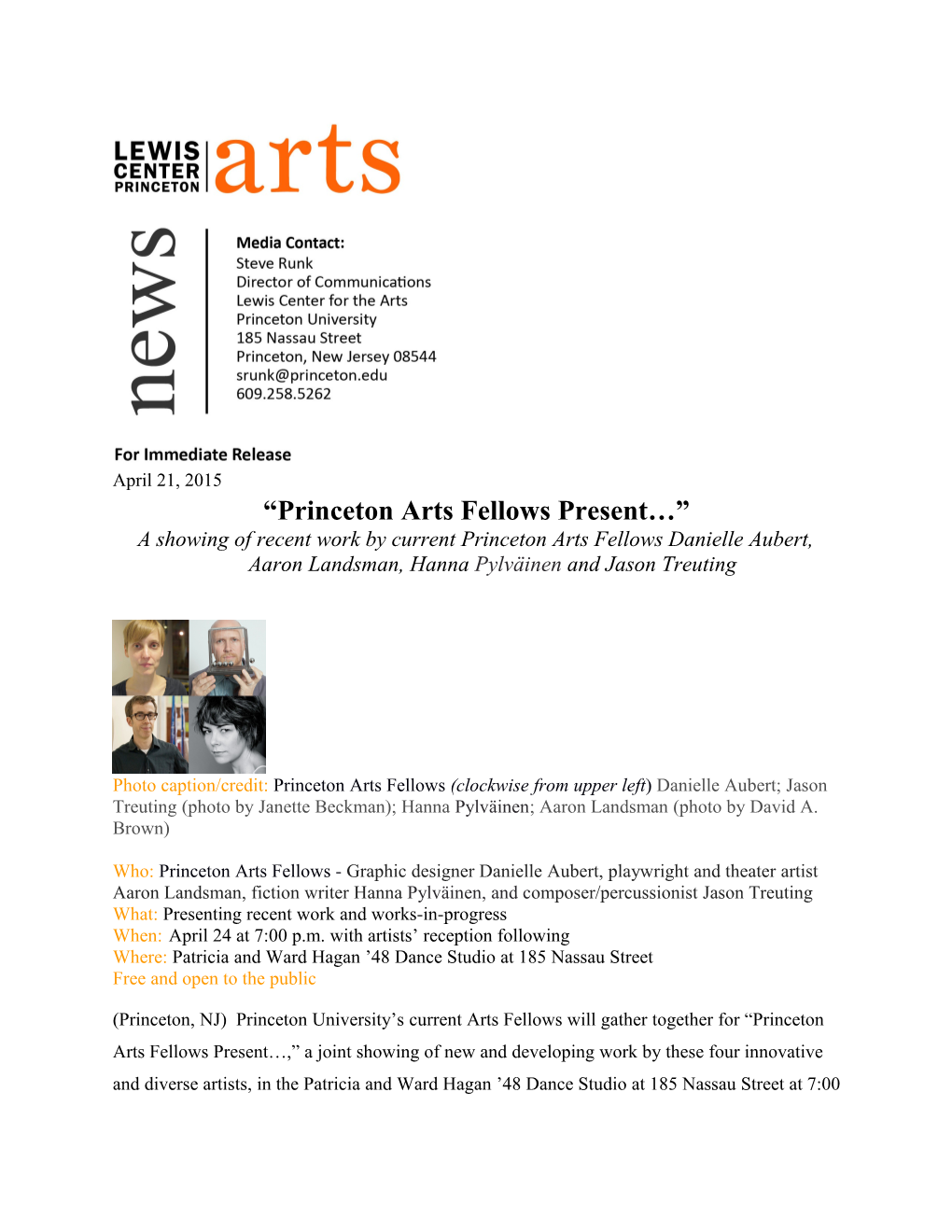 Princeton Arts Fellows Present