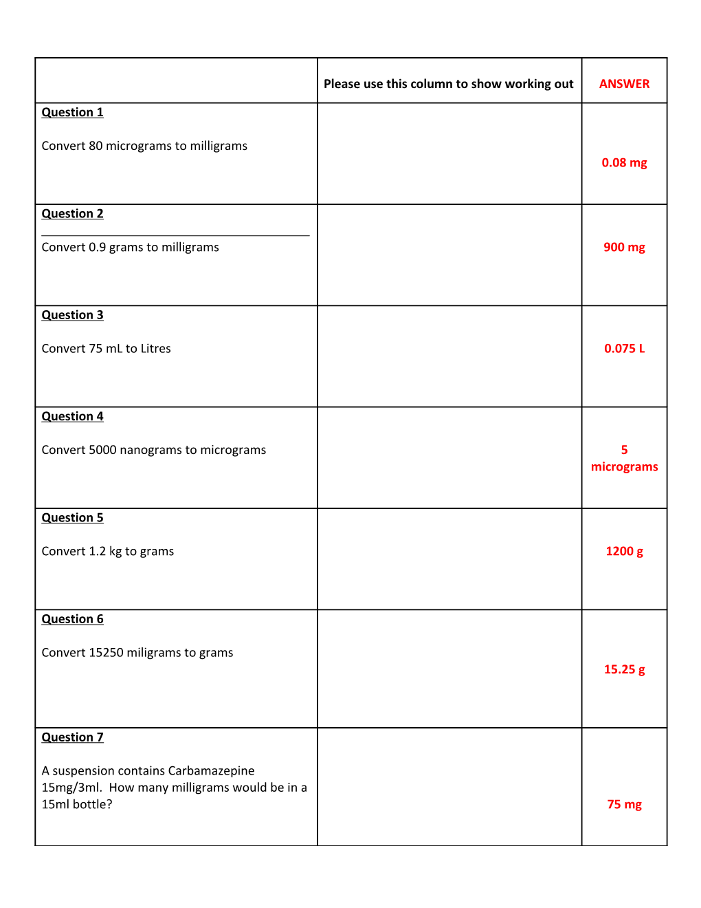 Drug Calculation Test