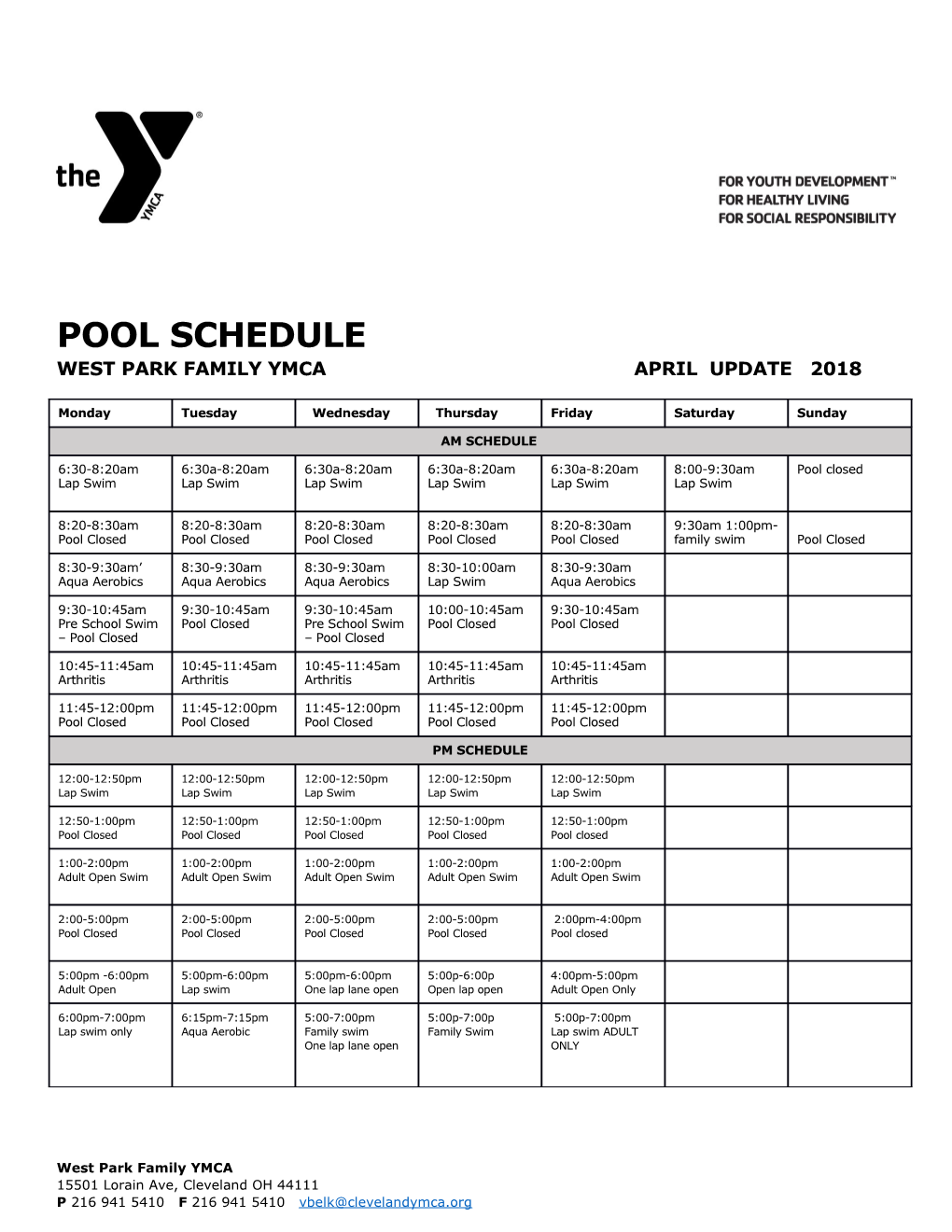 Pool Schedule