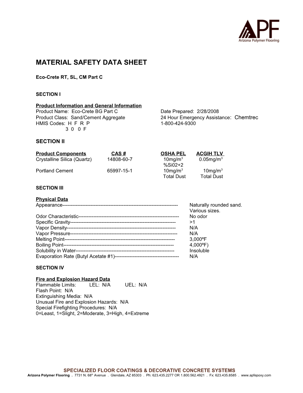 Material Safety Data Sheet s105