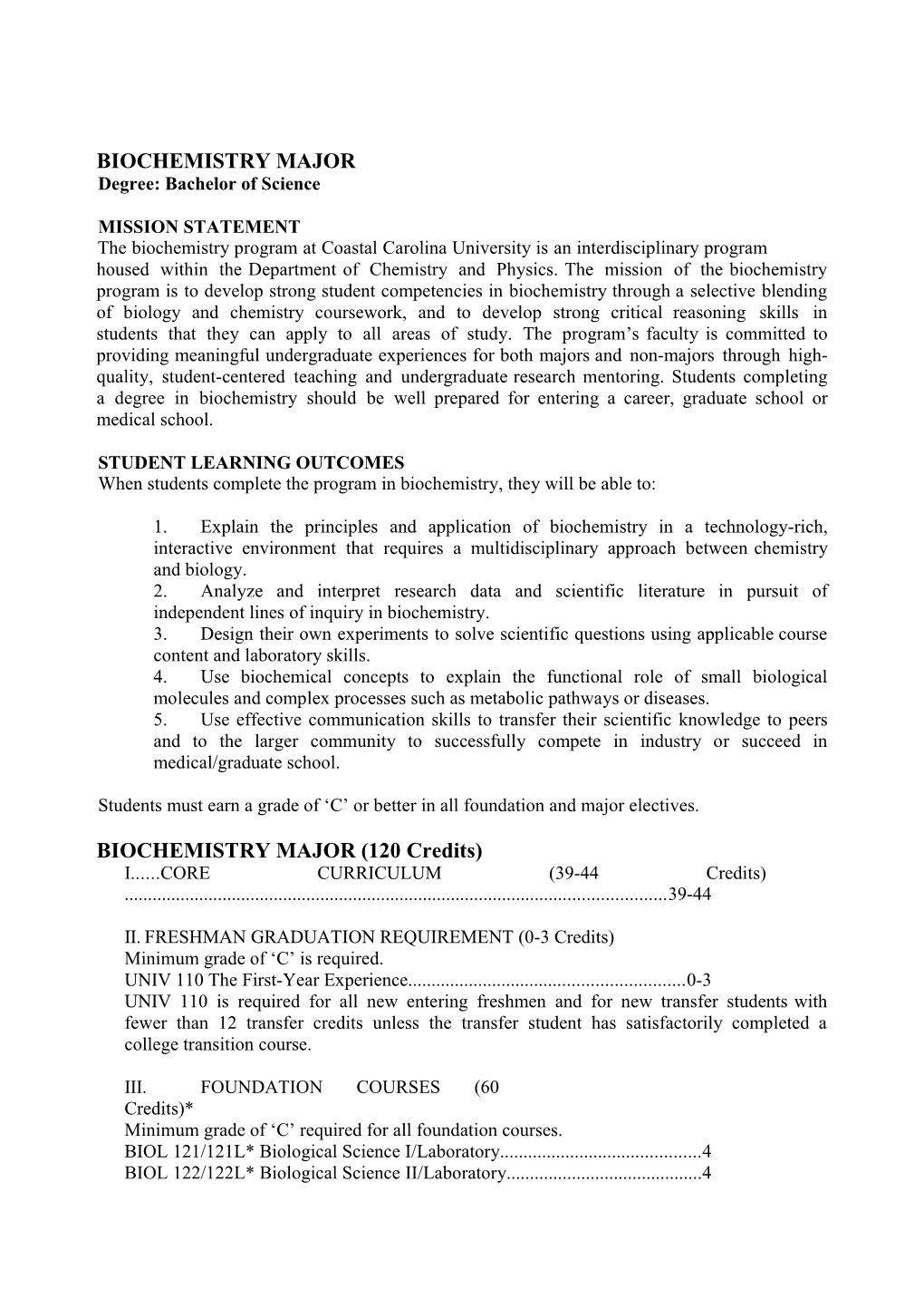 Biochemistry Major