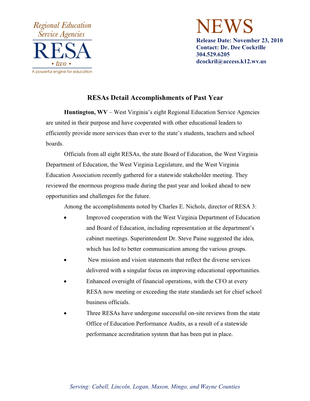 Resas Detail Accomplishments of Past Year