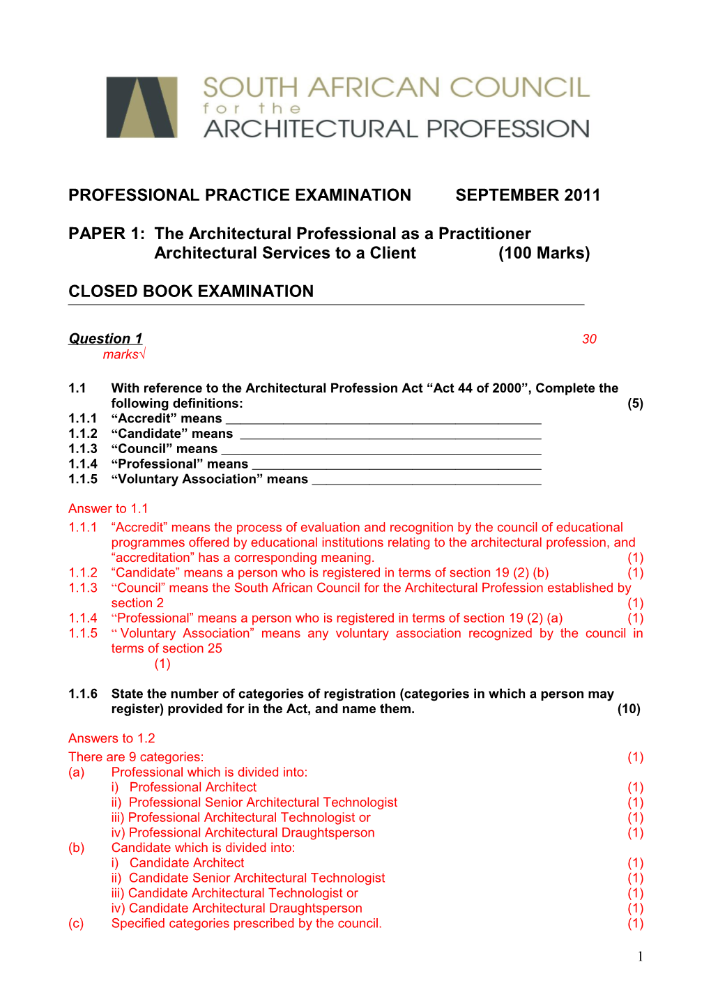 PAPER 1: the Architectural Professional As a Practitioner