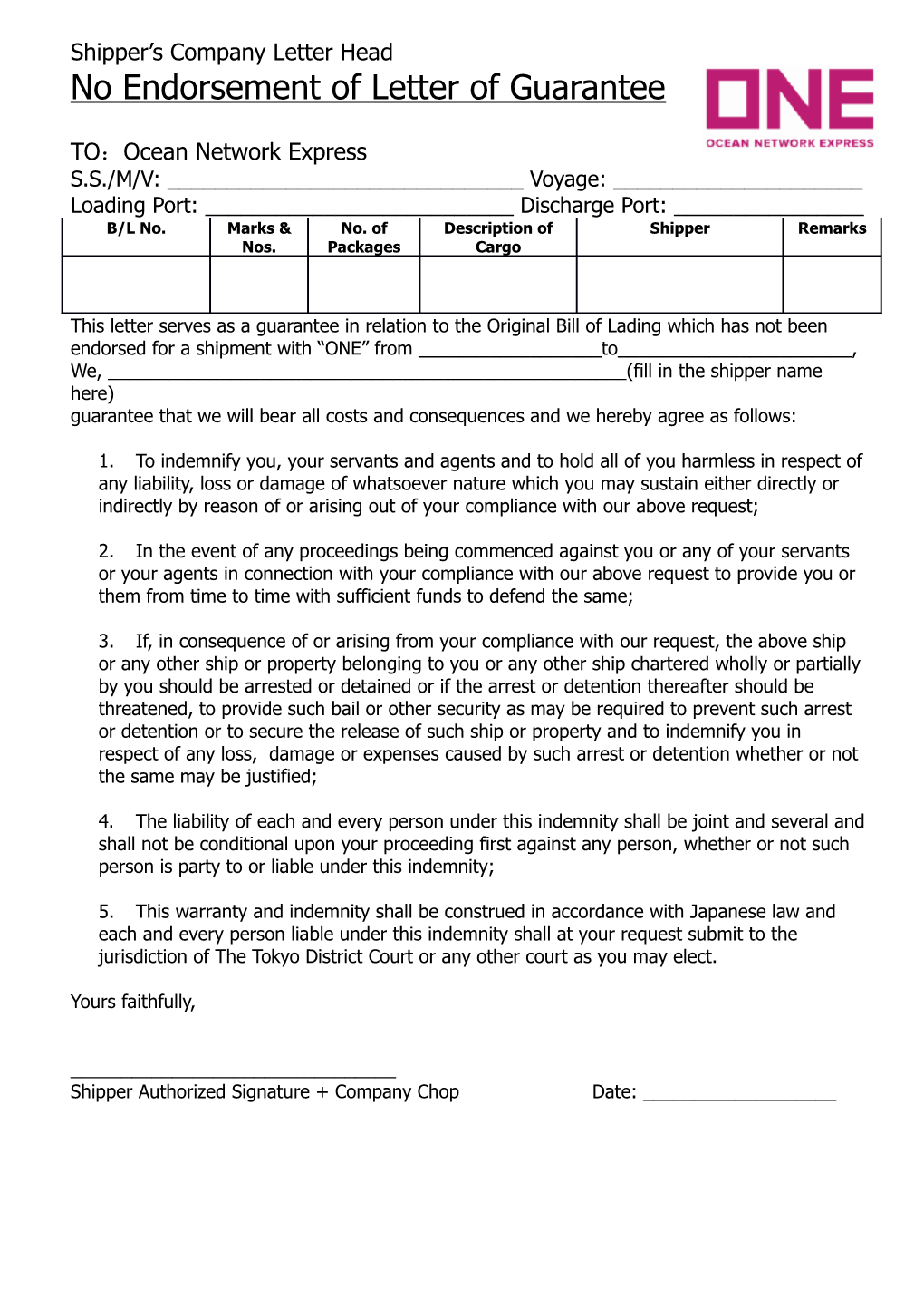 Shipper S Company Letter Head