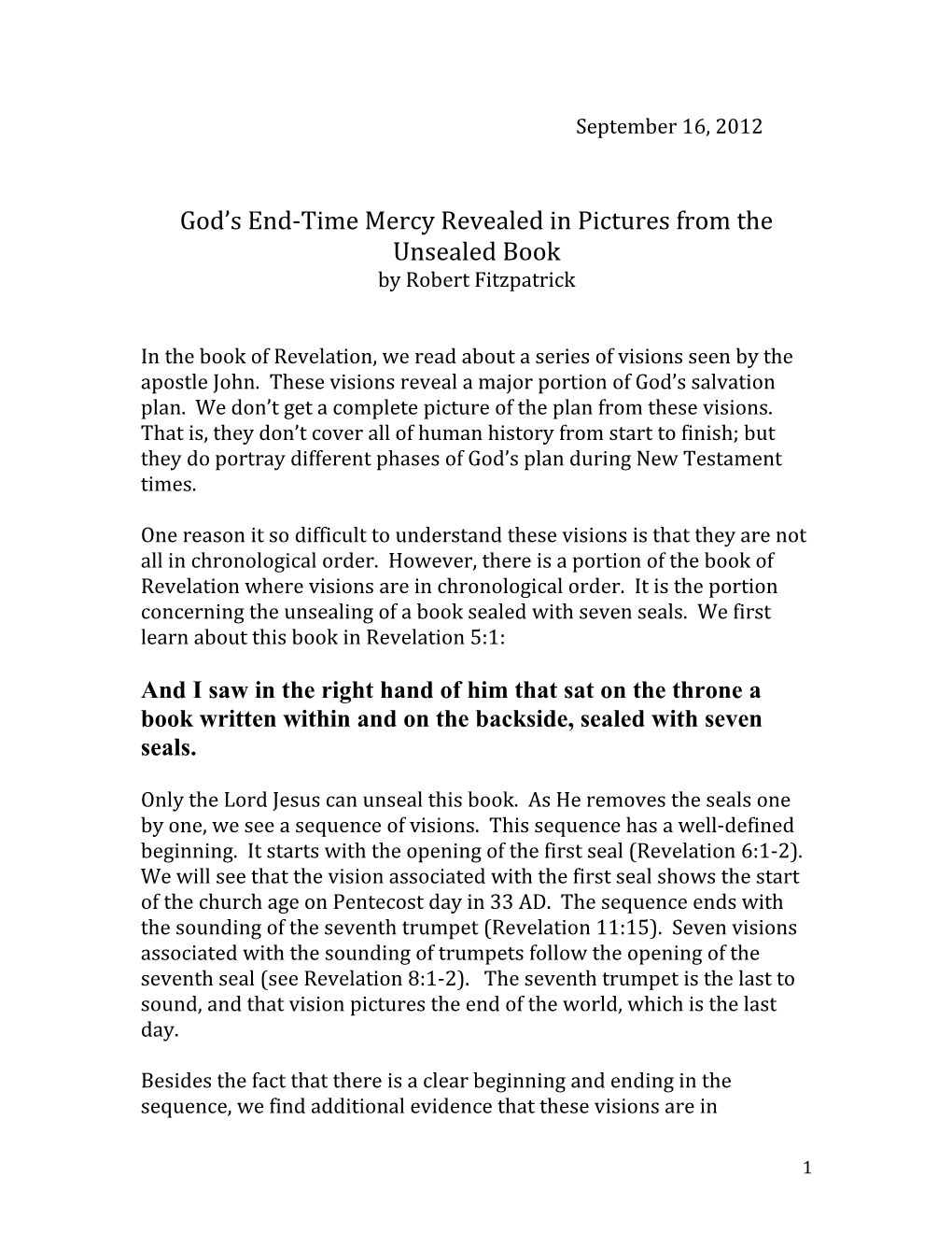 God S End-Time Mercy Revealed in Pictures from the Unsealed Book