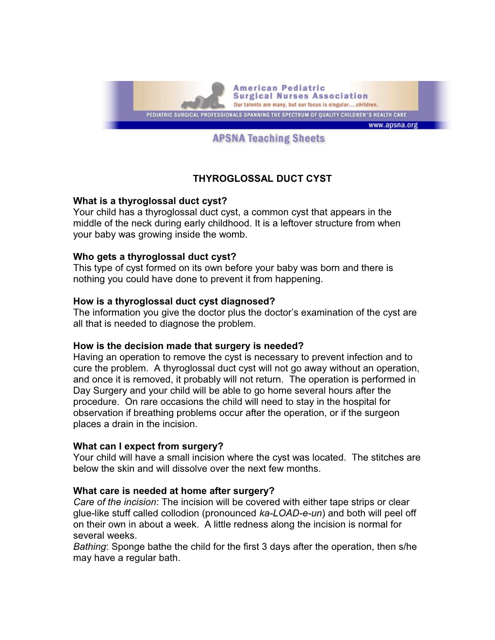 Patient Care Instructions Thyroglossal Duct Cyst