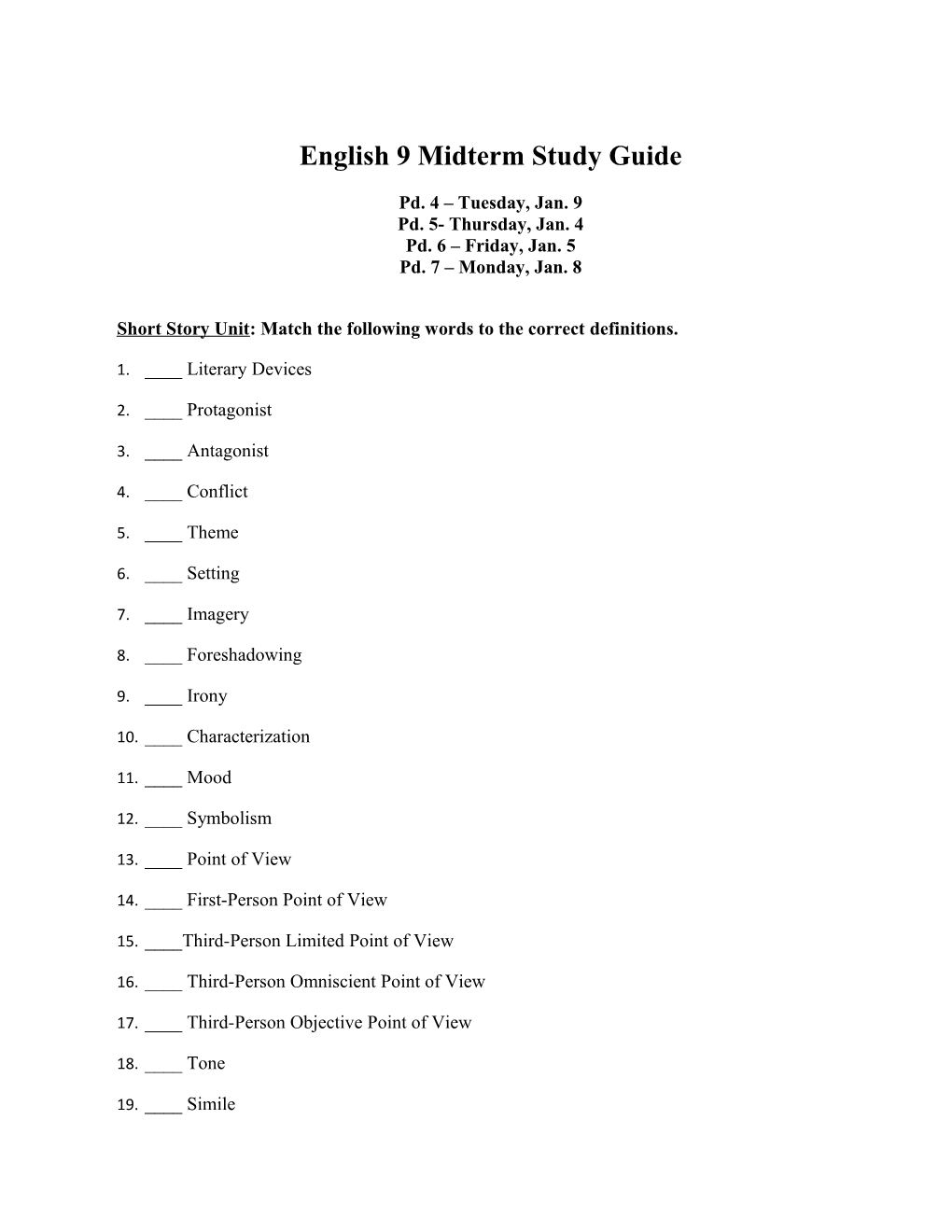 English 9 Midterm Study Guide