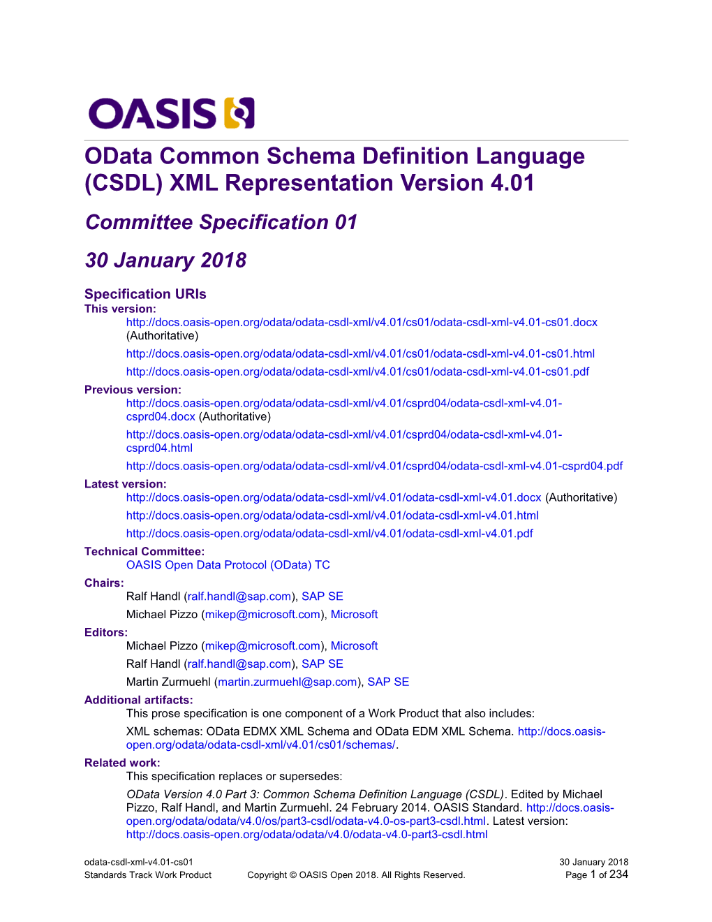 Odata Common Schema Definition Language (CSDL) XML Representation Version 4.01