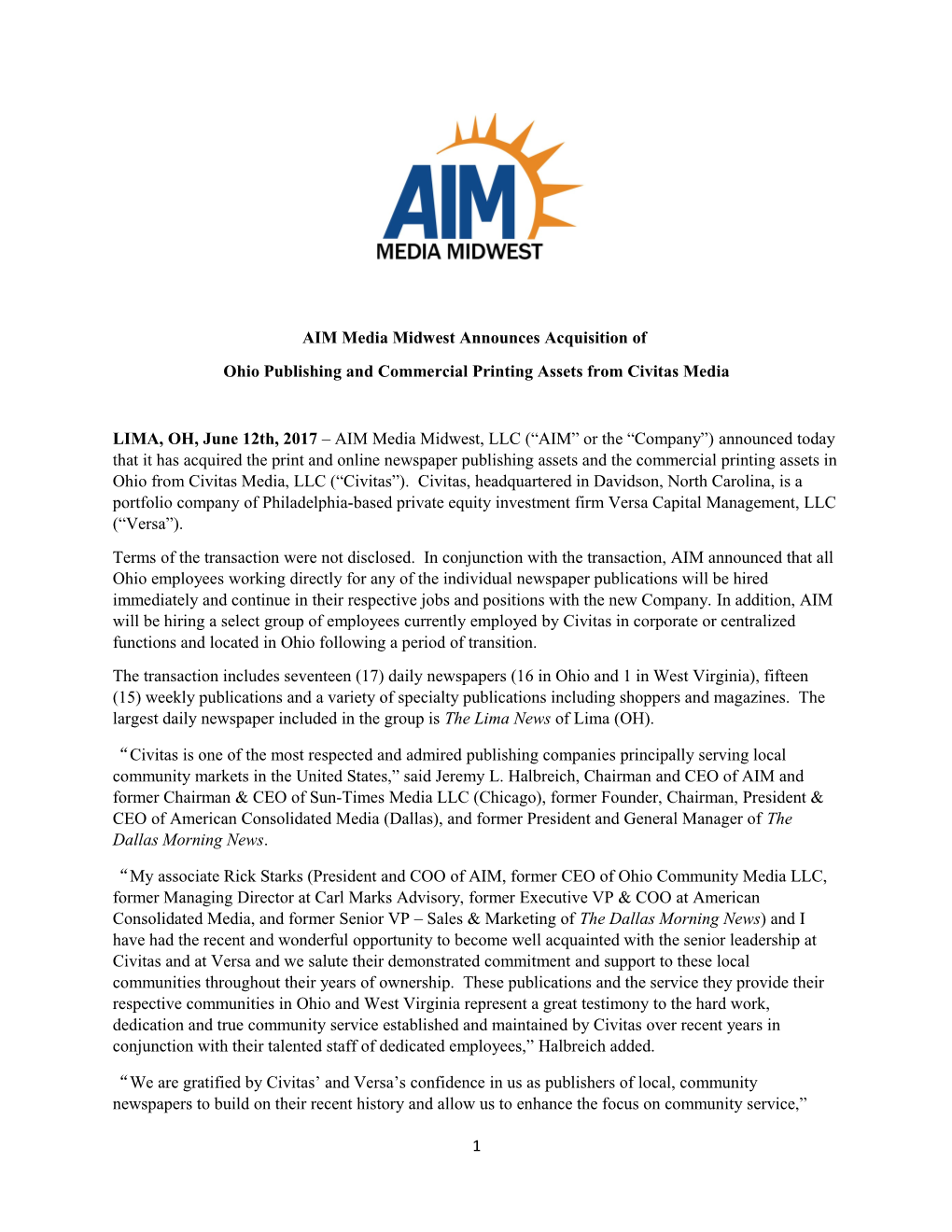 AIM Media Midwest Announces Acquisition Of