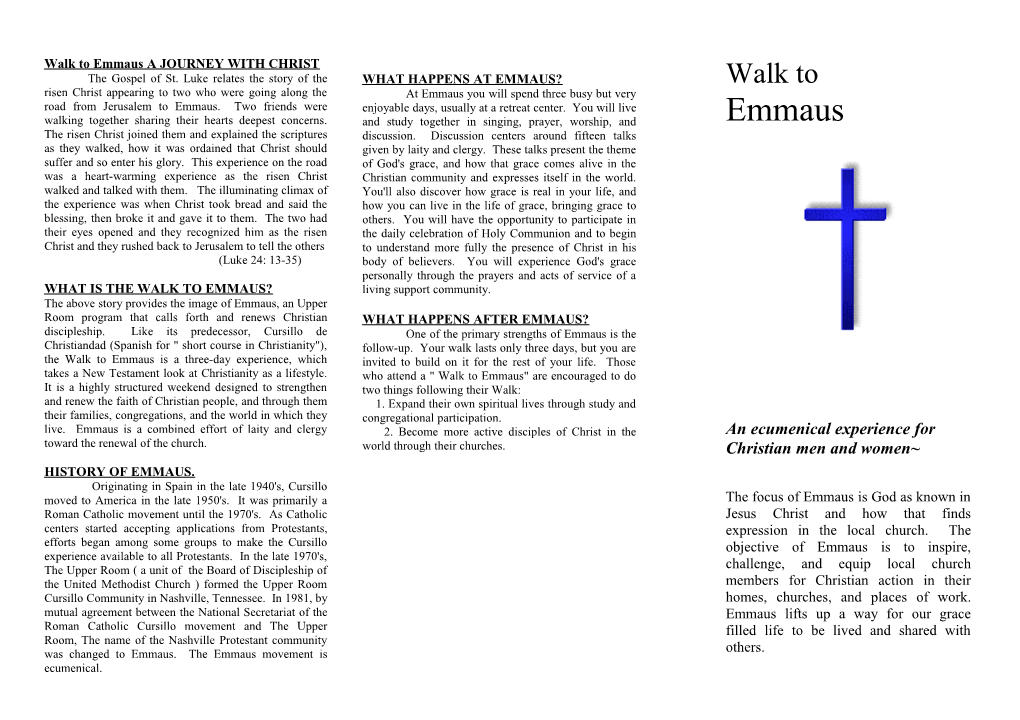 Walk to Emmaus a JOURNEY with CHRIST