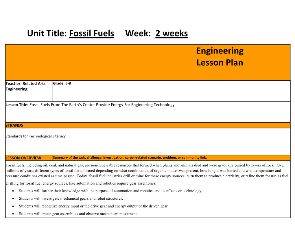 Unit Title: Fossil Fuels Week: 2 Weeks