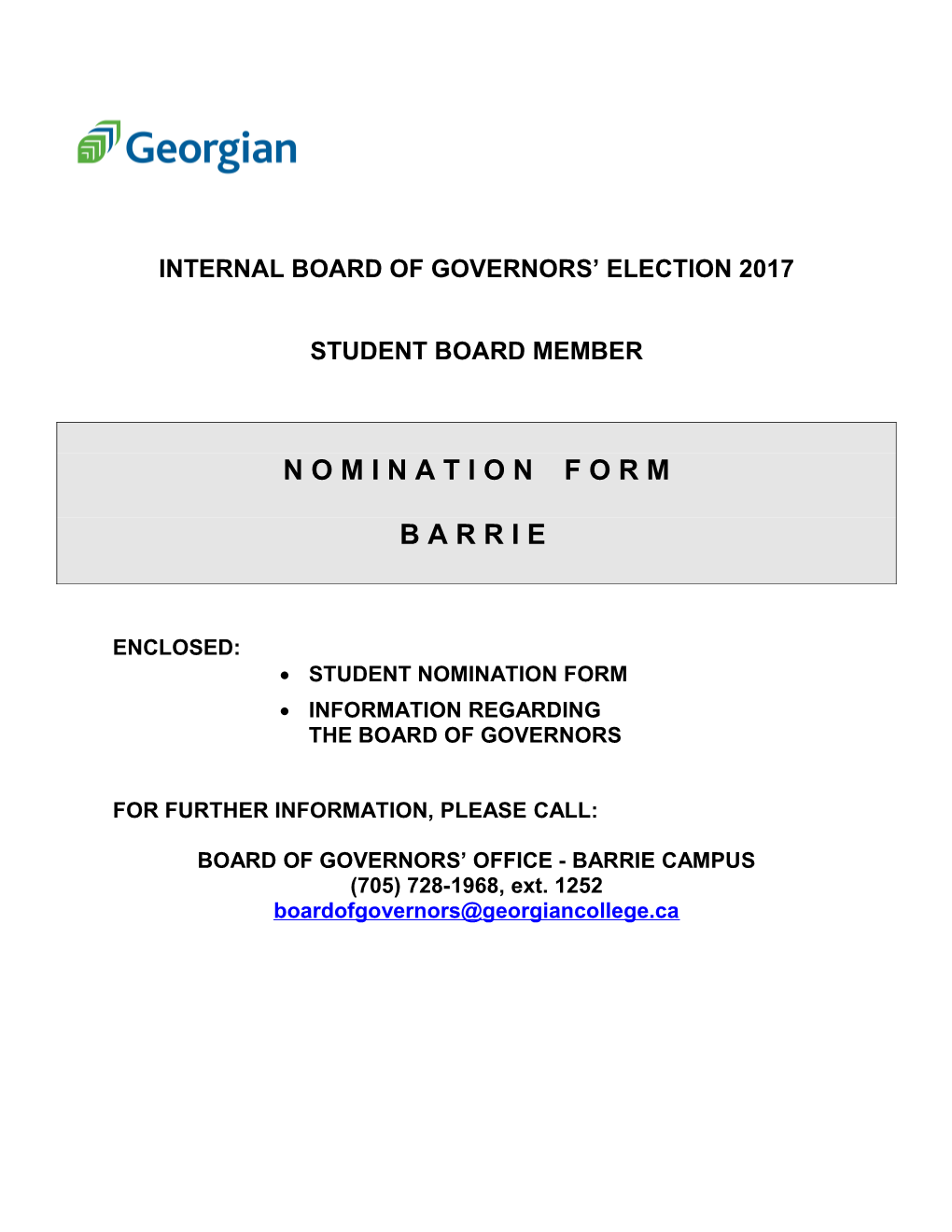 STUDENT BOARD of GOVERNORS REP ELECTION 2017Barrie