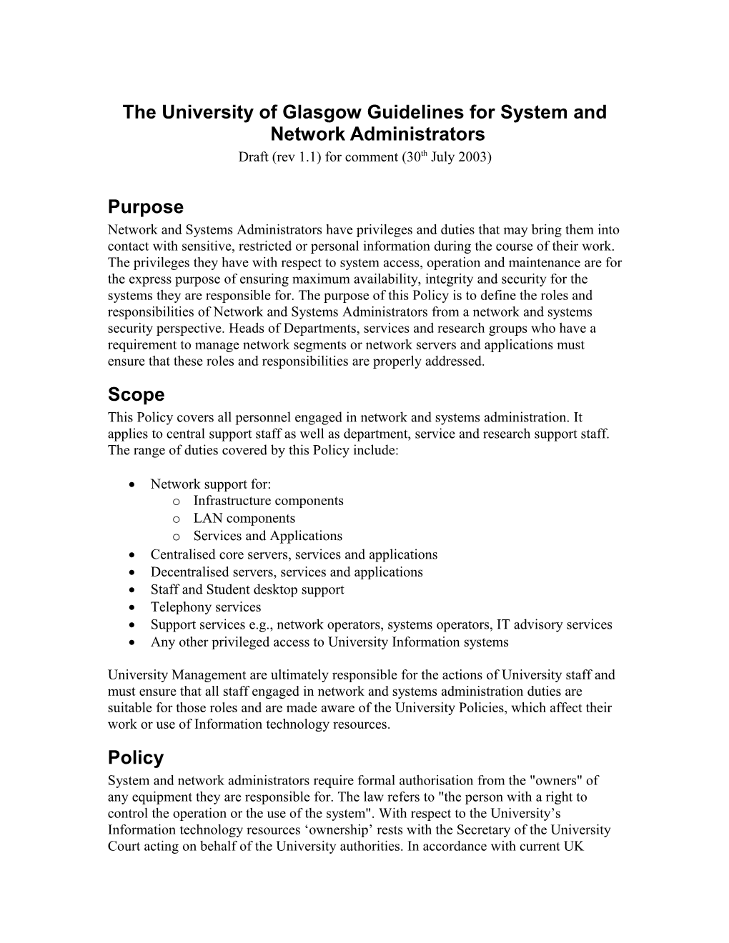University of Glasgow Incident Handling Policy