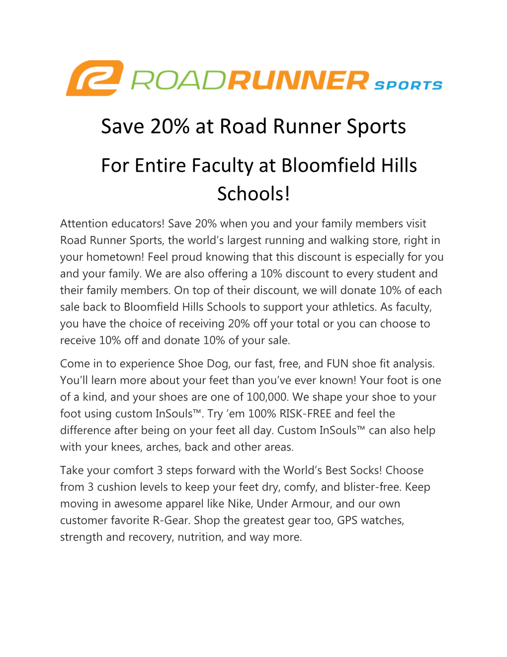 Save 20% at Road Runner Sports