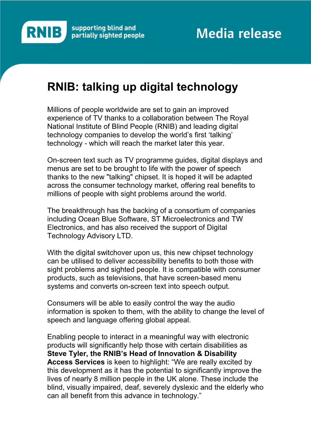 RNIB: Talking up Digital Technology
