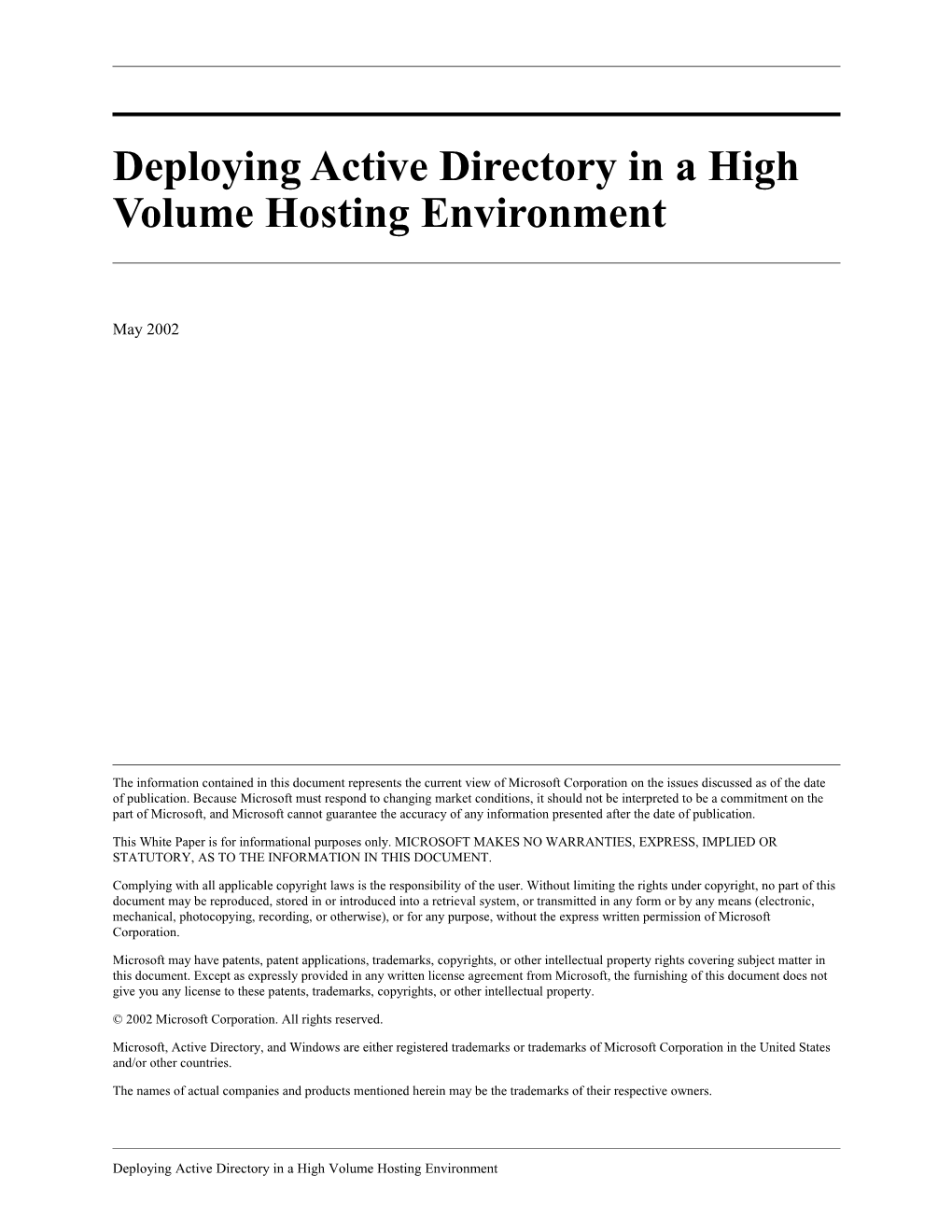 Deploying Active Directory in a High Volume Hosting Environment