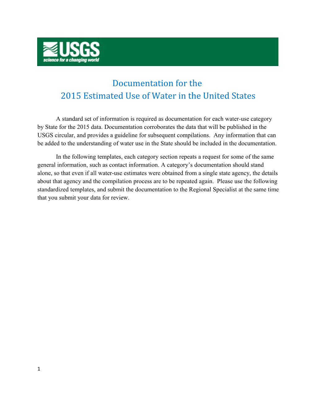 2015 Estimated Use of Water in the United States