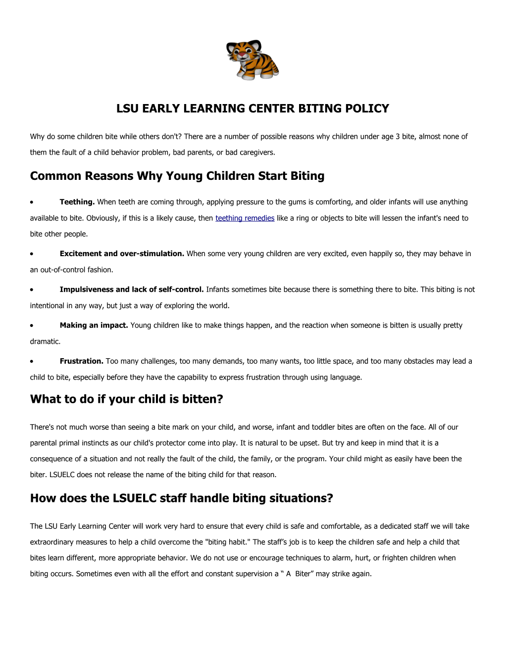 Lsu Early Learning Center Biting Policy