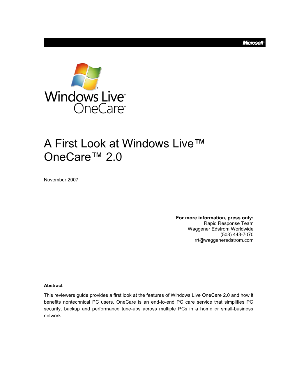 Windows Live Onecare 2.0 First Look