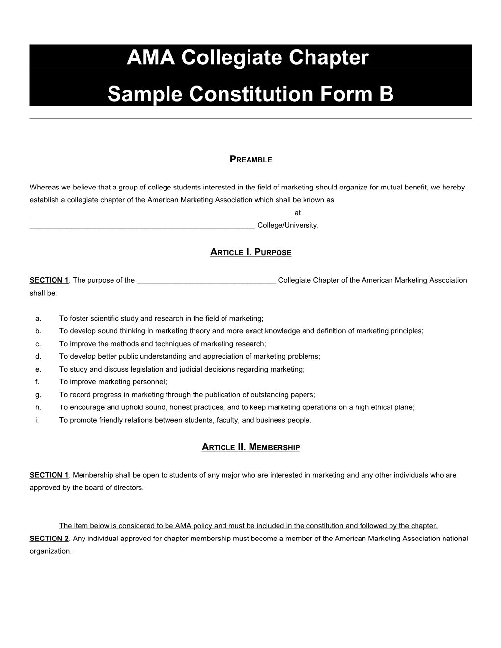 AMA Collegiate Chapter Sample Constitution s1