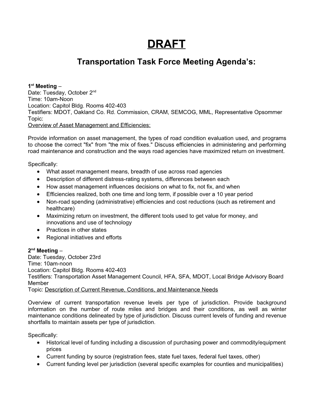 Transportation Task Force Meeting Agenda S