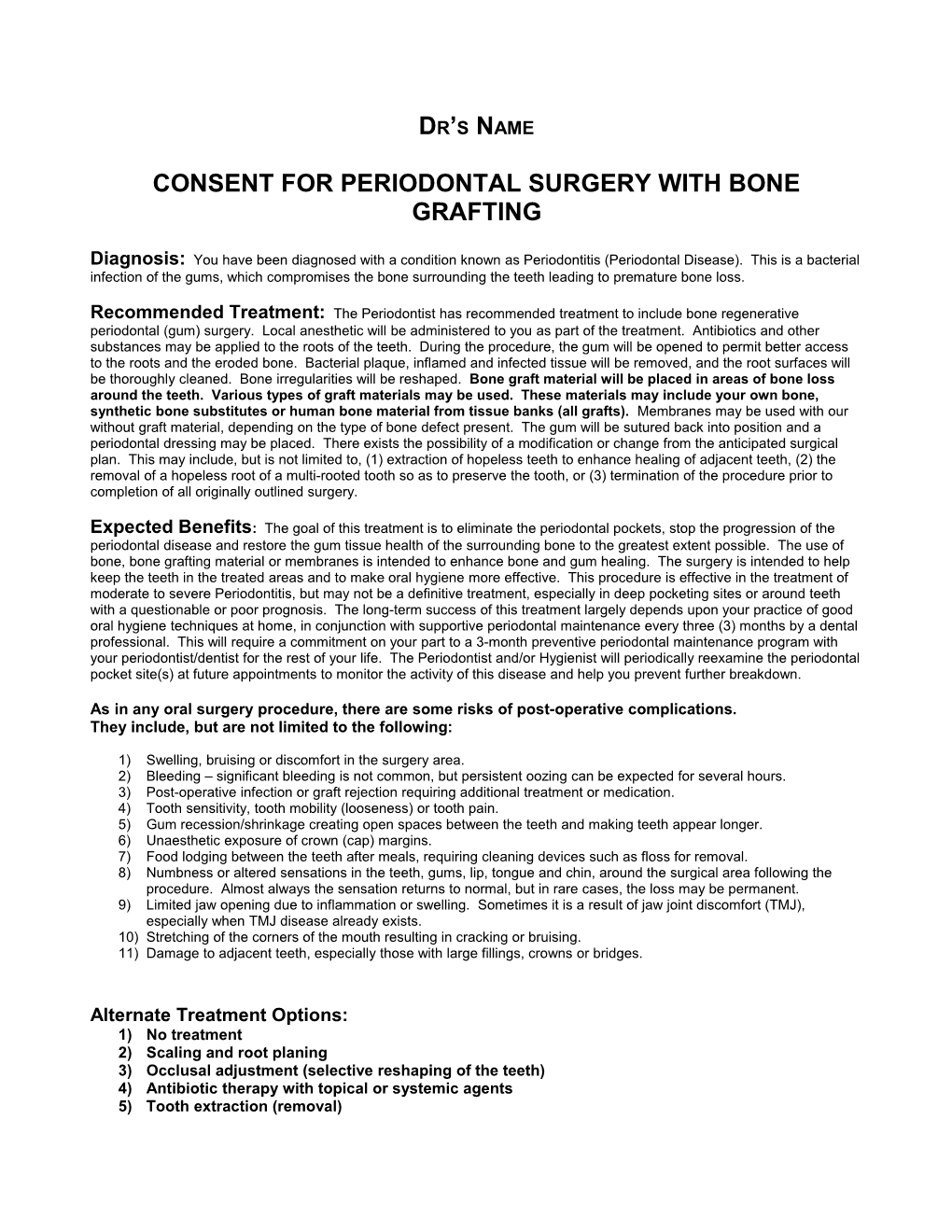 Consent for Periodontal Surgery with Bone Grafting