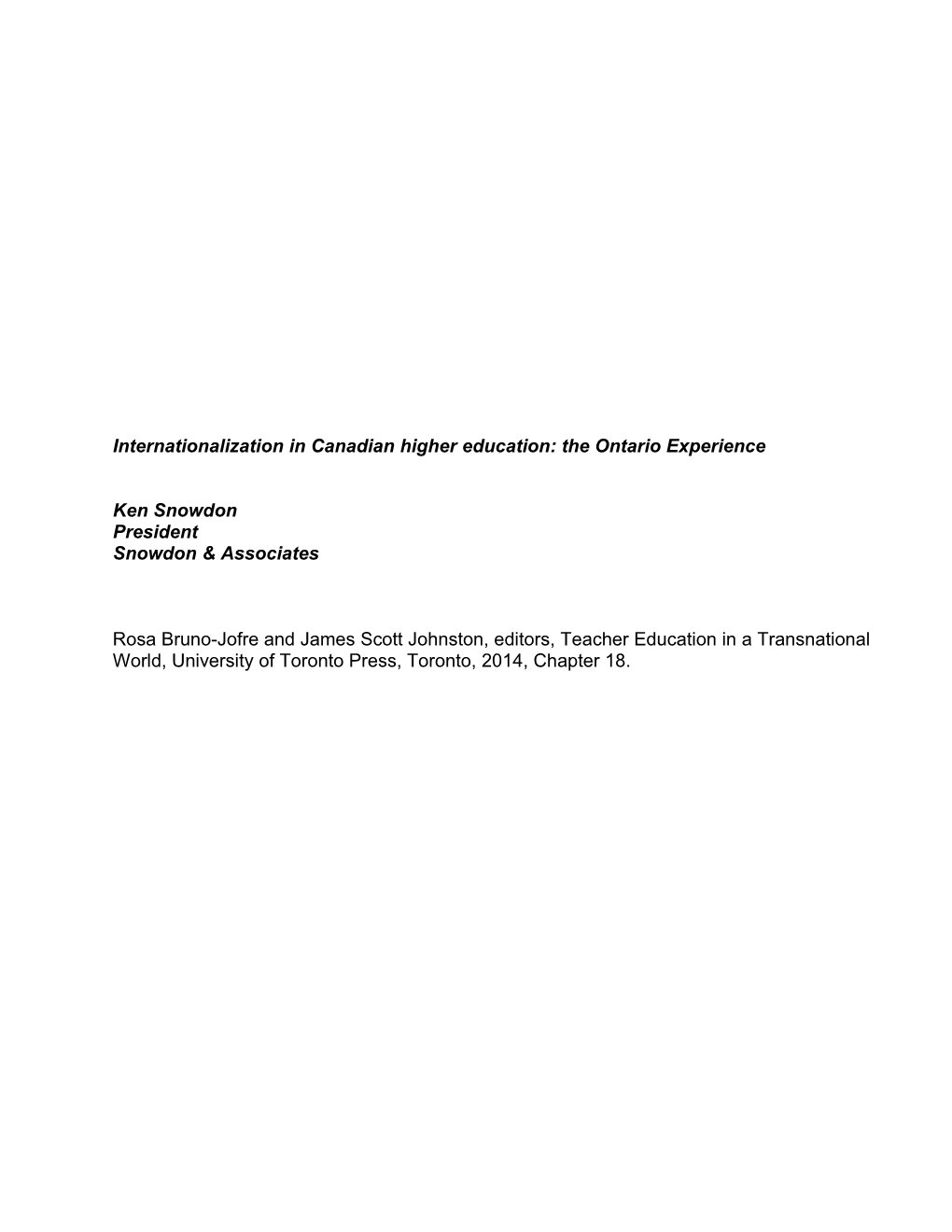Internationalization in Canadian Higher Education: the Ontario Experience