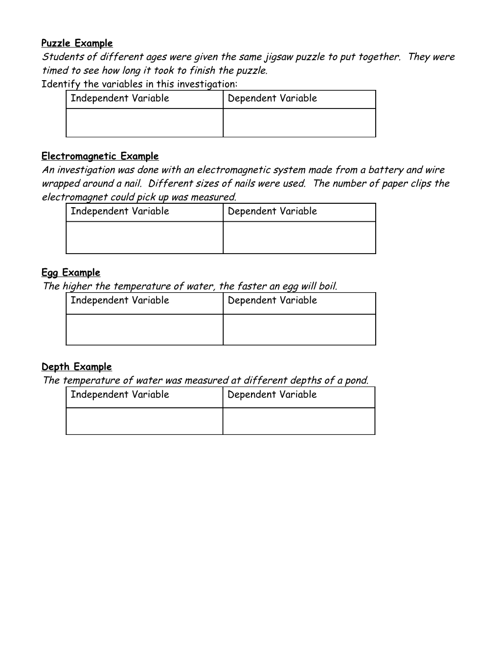 Identify the Variables in This Investigation