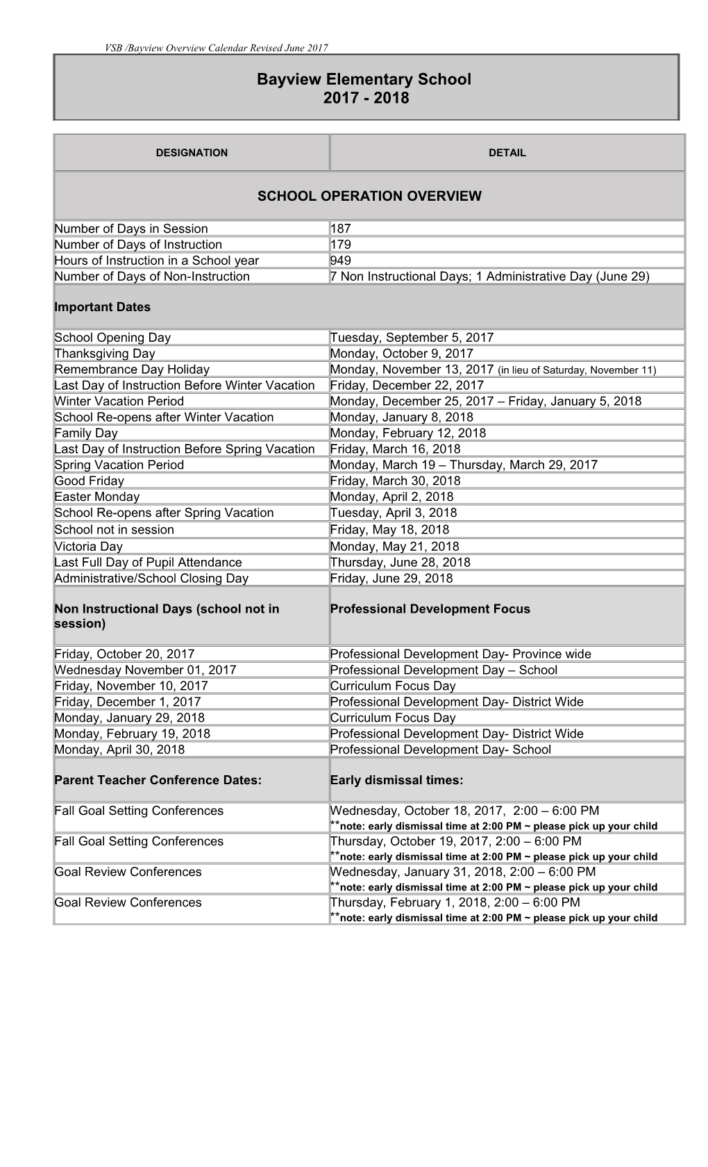 2017-18 School and VSB Calender