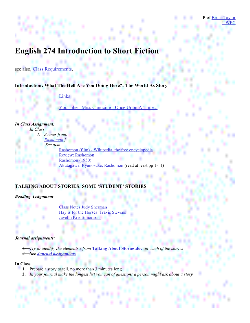 English 274 Introduction to Short Fiction