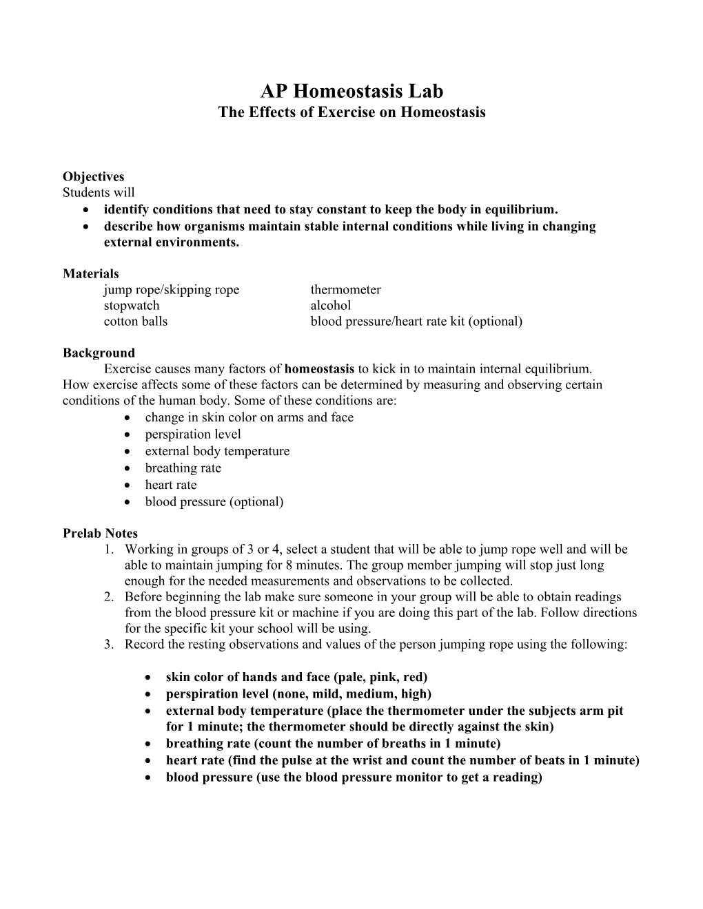 The Effects of Exercise on Homeostasis