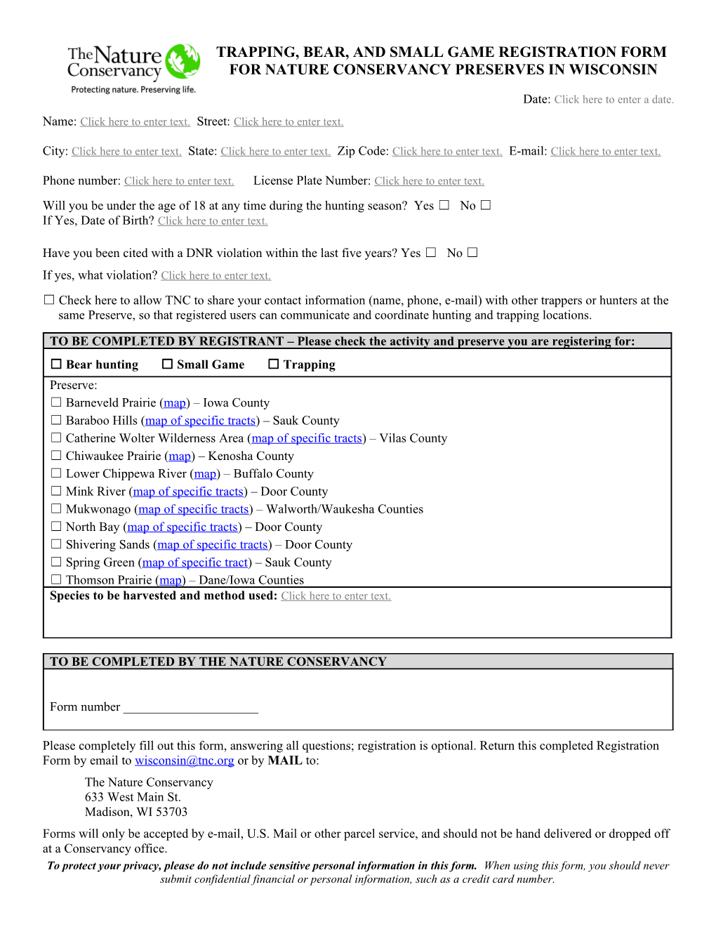 Deer Hunting Application for Tnc Preserves