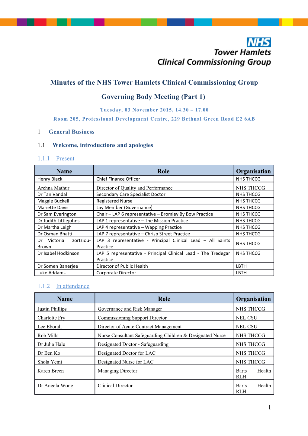 Minutes of the NHS Tower Hamlets Clinical Commissioning Group