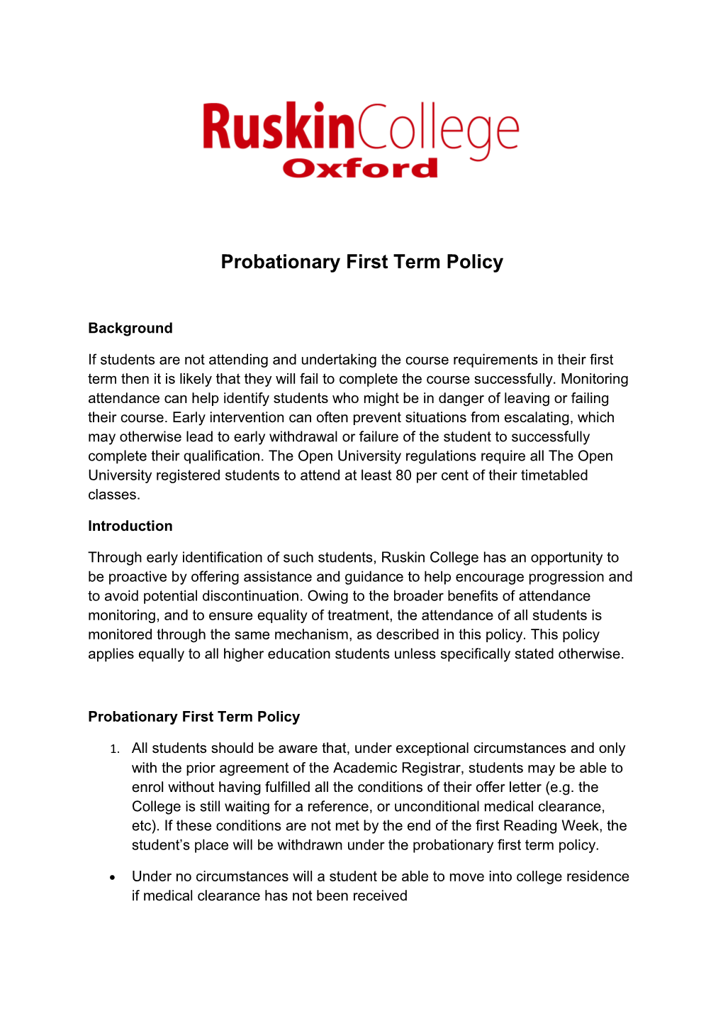 Probationary First Term Policy
