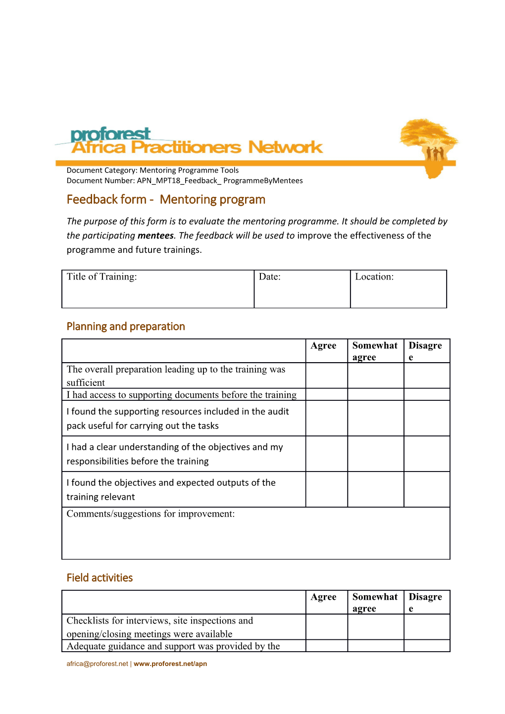 Feedback Form - Mentoring Program